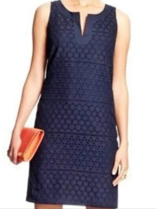Banana Republic Dresses & Skirts - Banana Republic Navy Eyelet Sleeveless Shift Dress Size 8